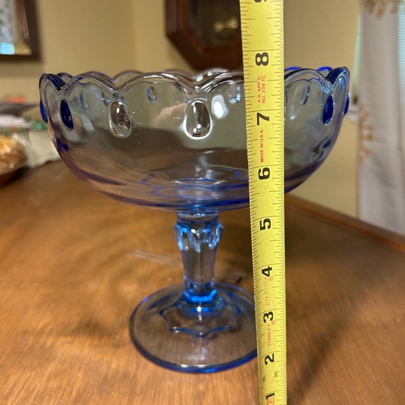 Vintage Indiana Glass Ice Blue Clear Glass Pedestal Fruit Bowl Compote - Picture 6 of 7